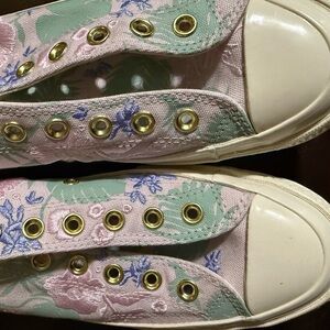 Converse Pink and Mint Floral Lace-Up Sneakers with Gold Eyelets